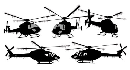 Helicopter in Icing Conditions Silhouette Set isolated on plain white background.のイラスト素材