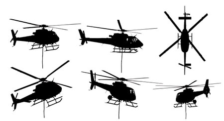 Power Line Inspection Helicopter Silhouette Set isolated on plain white background.のイラスト素材