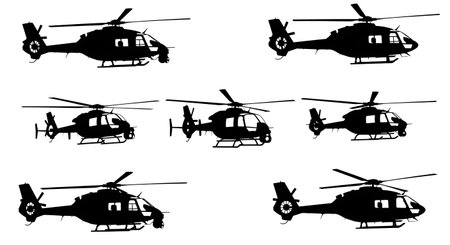 Helicopter with FLIR Camera Turret Silhouette Pack isolated on plain white background.のイラスト素材