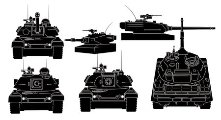 Isolated Tank Turret Silhouette Set isolated on plain white background.のイラスト素材