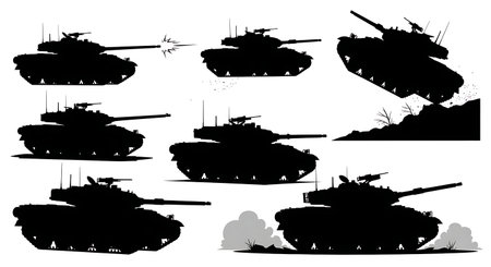 M551 Sheridan Airborne Light Tank Silhouette Collection isolated on plain white background.のイラスト素材
