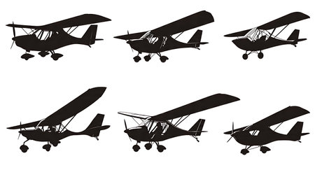 Light Sport Aircraft (LSA) & Ultralight Silhouette Pack isolated on plain white background.のイラスト素材