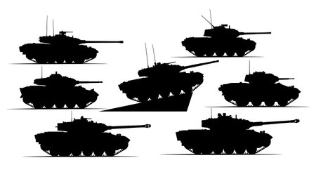 Light Tank & Recon Vehicle Silhouette Set isolated on plain white background.のイラスト素材