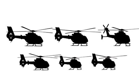 Three-Quarter Rear View Helicopter Silhouette Pack isolated on plain white background.のイラスト素材