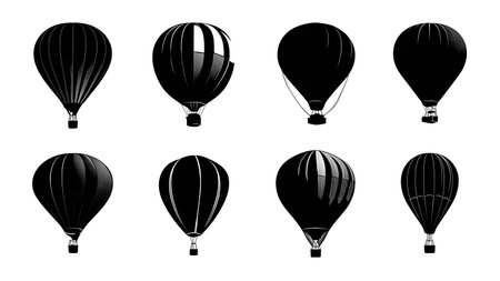 Hot Air Balloon Silhouette Vector Collection isolated on plain white background.のイラスト素材
