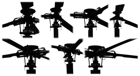 Helicopter Rotor Hub & Mast Close-up Silhouette Pack isolated on plain white background.のイラスト素材