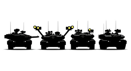 Modern Tank with Advanced Sensors & Optics Silhouette isolated on plain white background.のイラスト素材