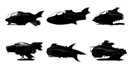 Luxury Personal & Private Submersible Silhouette Set isolated on plain white background.のイラスト素材