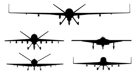Military Drones & UAVs Silhouette Vector Collection isolated on plain white background.のイラスト素材
