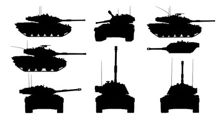 Oscillating Turret Tank Silhouette Collection (AMX-13) isolated on plain white background.のイラスト素材
