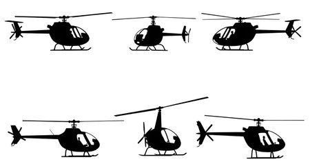 Personal & Single-Seat Ultralight Helicopter Silhouette Set isolated on plain white background.のイラスト素材
