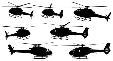 Police Helicopter Patrol Silhouette Set isolated on plain white background.のイラスト素材