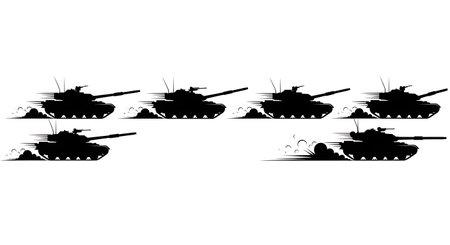 High-Speed Tank in Motion Silhouette Collection isolated on plain white background.のイラスト素材