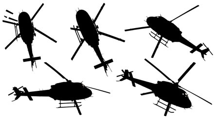 Low-Angle Worm's-Eye View Helicopter Silhouette Collection isolated on plain white background.のイラスト素材