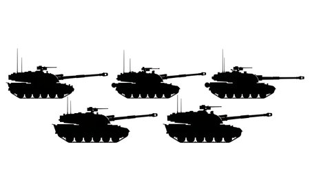 Self-Propelled Artillery (SPG) Vector Silhouette Set isolated on plain white background.のイラスト素材