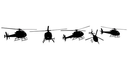 Light Observation & Scout Helicopter Silhouette Pack of Six isolated on plain white background.のイラスト素材
