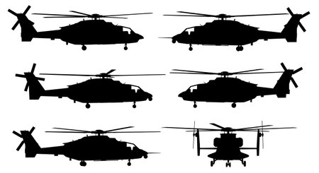 Stealth Helicopter Silhouette Collection isolated on plain white background.のイラスト素材