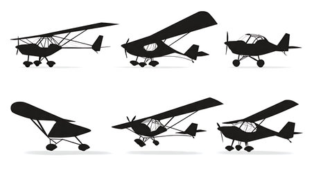 Light Sport Aircraft (LSA) & Ultralight Silhouette Pack isolated on plain white background.のイラスト素材