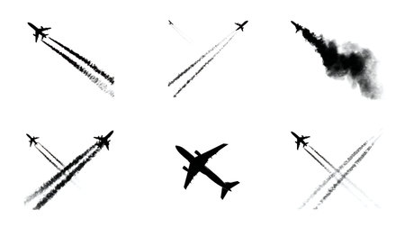 Skywriting & Contrail Shapes Silhouette Collection isolated on plain white background.のイラスト素材