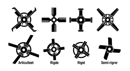 Top-Down Helicopter Rotor Hub Design Icon Silhouette Set isolated on plain white background.のイラスト素材