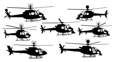 News & ENG Helicopter Silhouette Set of Six isolated on plain white background.のイラスト素材