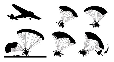 Powered Parachute (Paraplane) Silhouette Collection isolated on plain white background.のイラスト素材