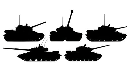 Tank with External Fuel Drums Silhouette Set isolated on plain white background.のイラスト素材