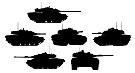 Swedish S-Tank (Strv 103) Turretless Silhouette Set isolated on plain white background.のイラスト素材