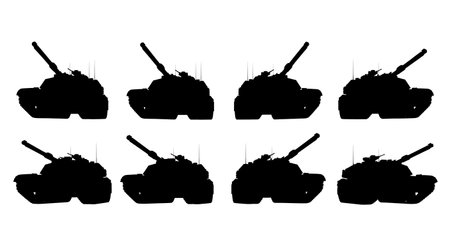 Low-Angle Intimidating Tank Silhouette Pack isolated on plain white background.のイラスト素材