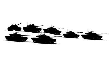 Tank Column Advancing in Formation Silhouette Pack isolated on plain white background.