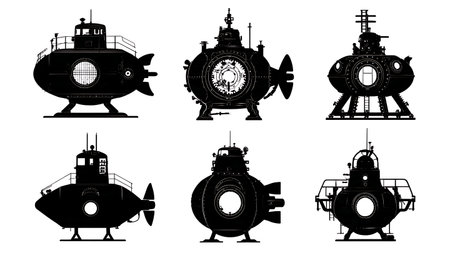 Submarine Escape Systems Silhouette Design Pack isolated on plain white background.のイラスト素材