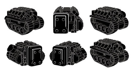 Tank Engine & Powerpack Mechanical Silhouette Set isolated on plain white background.のイラスト素材