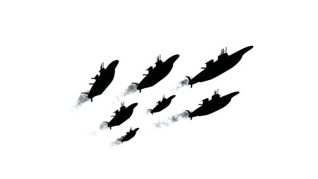 Submarine Turning Maneuver Silhouette Pack isolated on plain white background.のイラスト素材