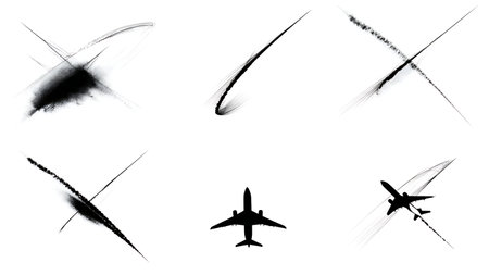 Skywriting & Contrail Shapes Silhouette Collection isolated on plain white background.のイラスト素材