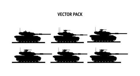 Tank in Hull-Down Defensive Position Silhouette Pack isolated on plain white background.のイラスト素材