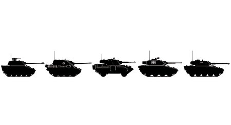 Tank Destroyer Silhouette Pack of Six isolated on plain white background.のイラスト素材