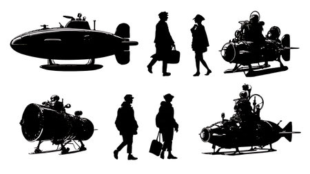Civilian & Tourist Submersible Silhouette Set isolated on plain white background.のイラスト素材