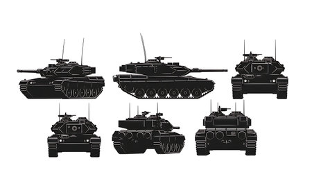 Japanese Type 10 MBT Silhouette Set isolated on plain white background.のイラスト素材