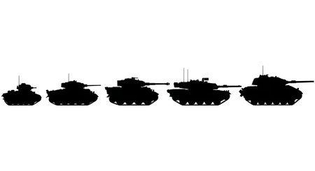 Tank Model Lineup & Comparison Silhouette Set isolated on plain white background.のイラスト素材