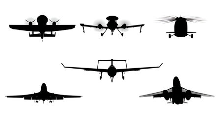 Military Surveillance & Recon Aircraft Silhouette Set isolated on plain white background.のイラスト素材