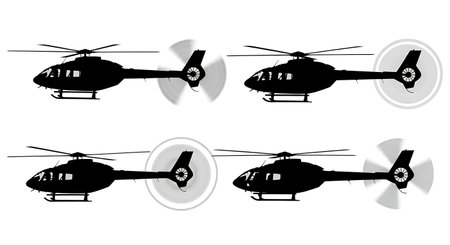 Helicopter Tail Rotor in Motion Blur Silhouette Set isolated on plain white background.のイラスト素材