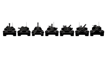 Front View Tank Silhouette Set of Six isolated on plain white background.のイラスト素材