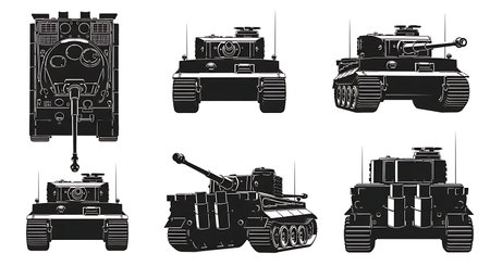 German Tiger I Heavy Tank Silhouette Set isolated on plain white background.のイラスト素材