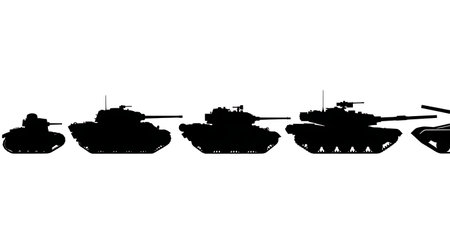 Tank Model Lineup & Comparison Silhouette Set isolated on plain white background.のイラスト素材