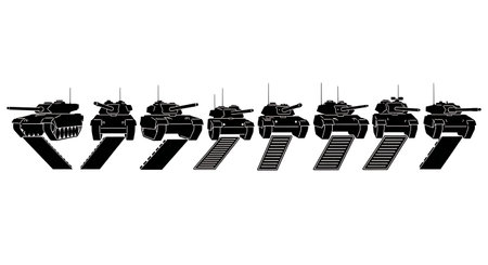 Tank with Side Skirts Silhouette Collection isolated on plain white background.のイラスト素材
