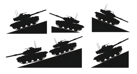 Tank Using Gun as Counterweight Silhouette Set isolated on plain white background.のイラスト素材