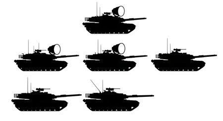 Tank with Searchlight / Infrared Light Silhouette Set isolated on plain white background.のイラスト素材