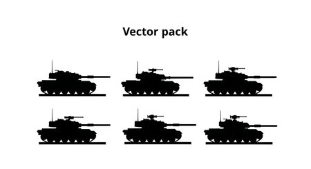 Tank in Hull-Down Defensive Position Silhouette Pack isolated on plain white background.のイラスト素材
