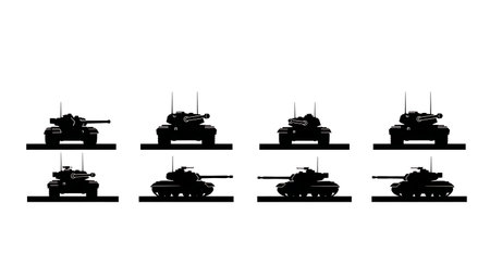 Tank in Hull-Down Defensive Position Silhouette Pack isolated on plain white background.のイラスト素材