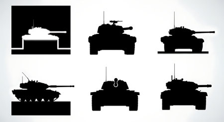 Tank Thermal/Infrared Signature Silhouette Set isolated on plain white background.のイラスト素材